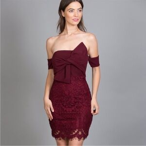 Off Shoulder Lace Skirt Dress, Wine